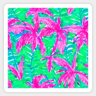 Pink palms tropical forest watercolor seamless pattern Sticker